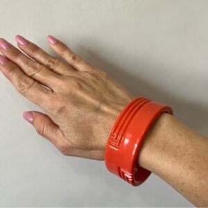 Vintage Lucite Orange Art Deco Bangle Bracelet 80’s